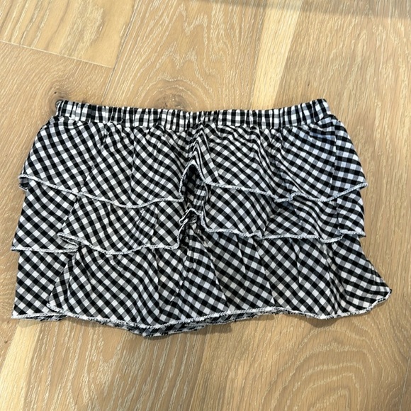 Women’s Gingham Ruffle Crop Tube Top Festival Cowboy Rodeo Country Plaid Shirt - Picture 2 of 5